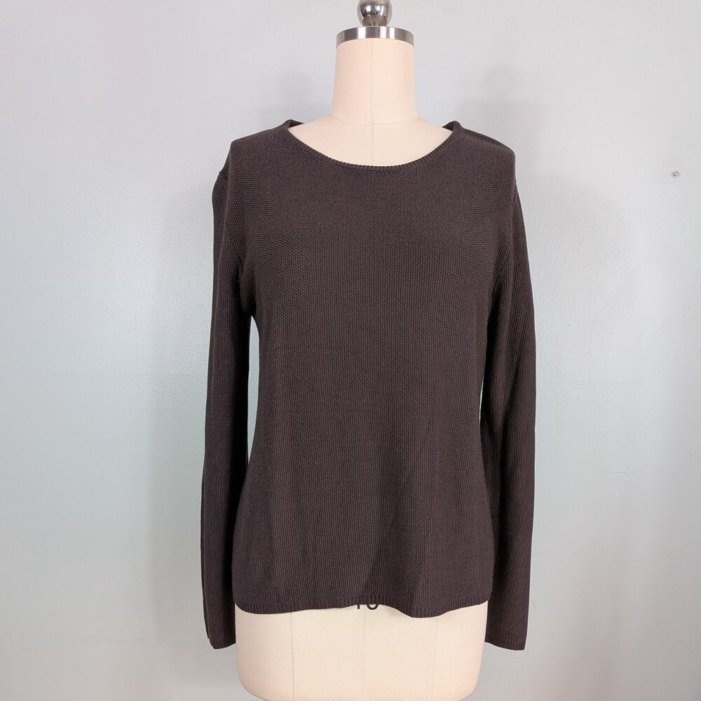 Chicos Open Knit Sweater L Brown Pullover 90s Neutral Classic Work Office Layer
